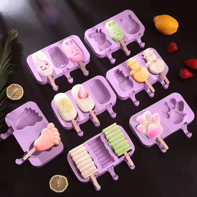 Cartoon Silicone Ice Cream Mold with Lid – DIY Homemade Popsicle Maker