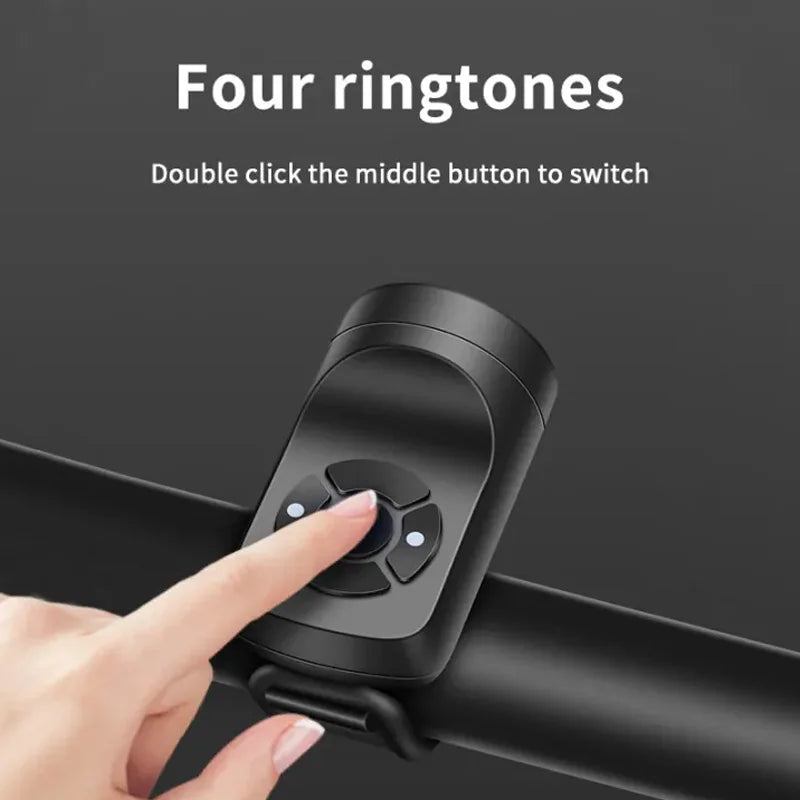 USB Rechargeable Electric Bike Bell 4-Mode Bicycle Horn with Anti-Theft Alarm