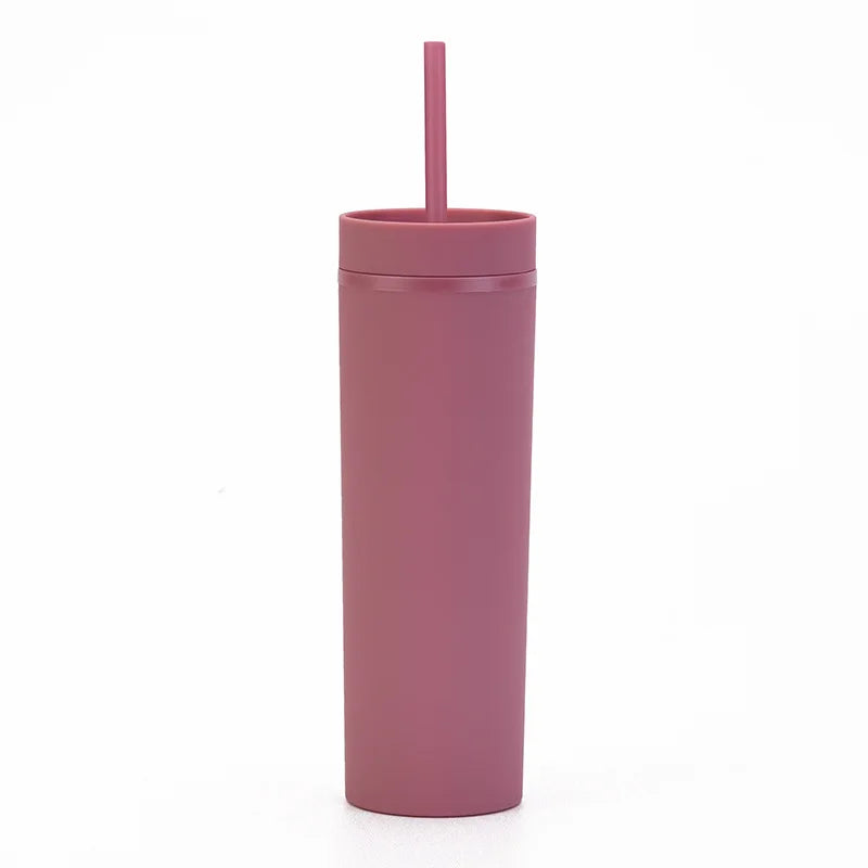 Double Wall Skinny Tumbler 473ml/480ml Cup with Straw & Lid