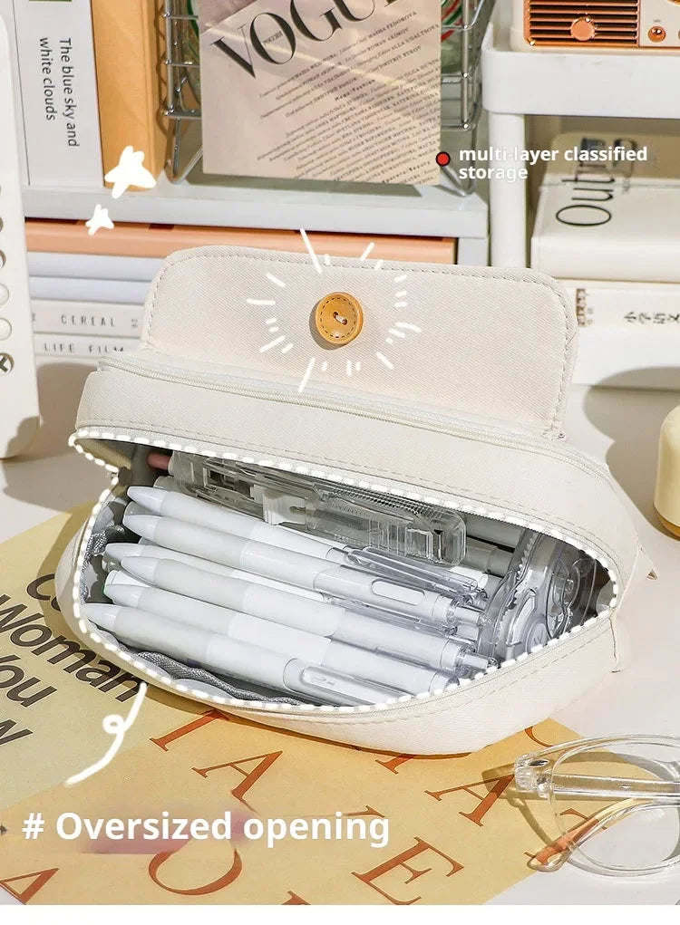 Cute Canvas Pencil Case Large Opening Student Stationery Bag