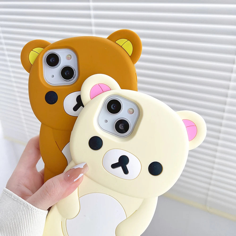 Cute Rilakkuma Bear Silicone Case for iPhone 12 13 14 15 16 17 Pro Max