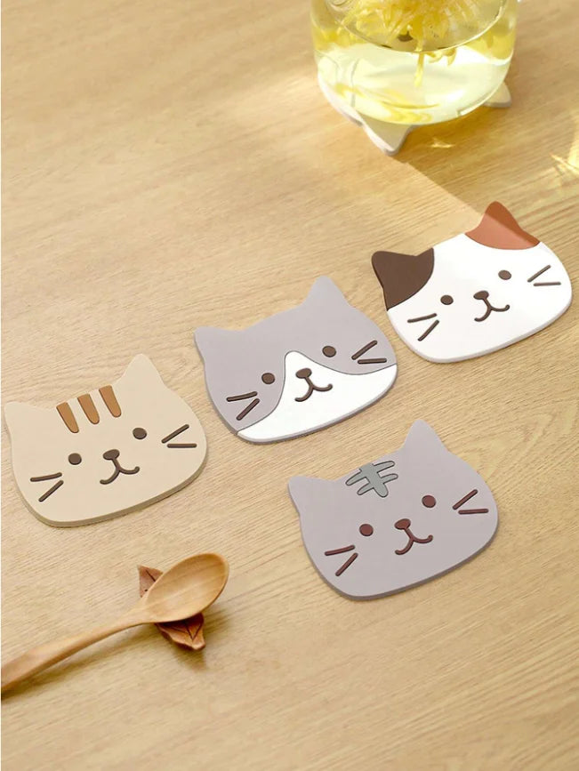 Cat Silicone Cup Coasters 5pcs Waterproof Heat Resistant Table Mats