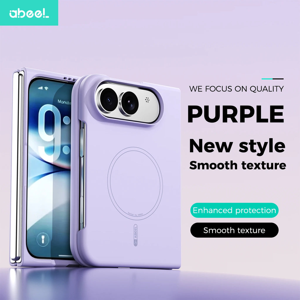 A light purple phone case shown on a smartphone, with the back view of the case featured prominently. The case has a circular MagSafe ring and a camera cutout with a metallic ring accent.