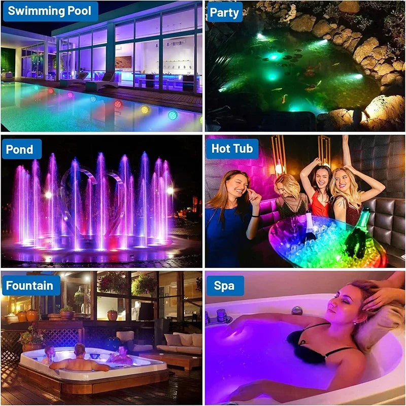 Submersible LED Pool Lights Waterproof RGB with Remote