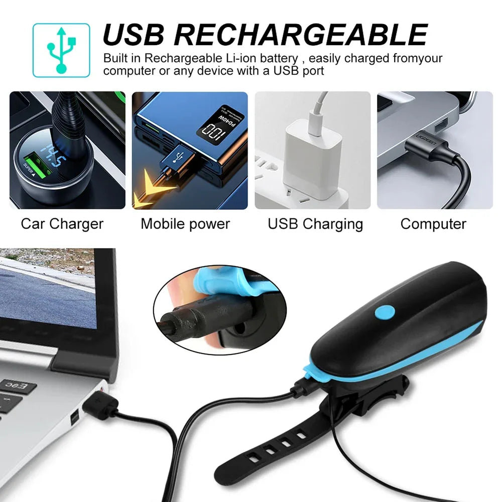 USB Rechargeable Bike Light with Horn Waterproof Headlight