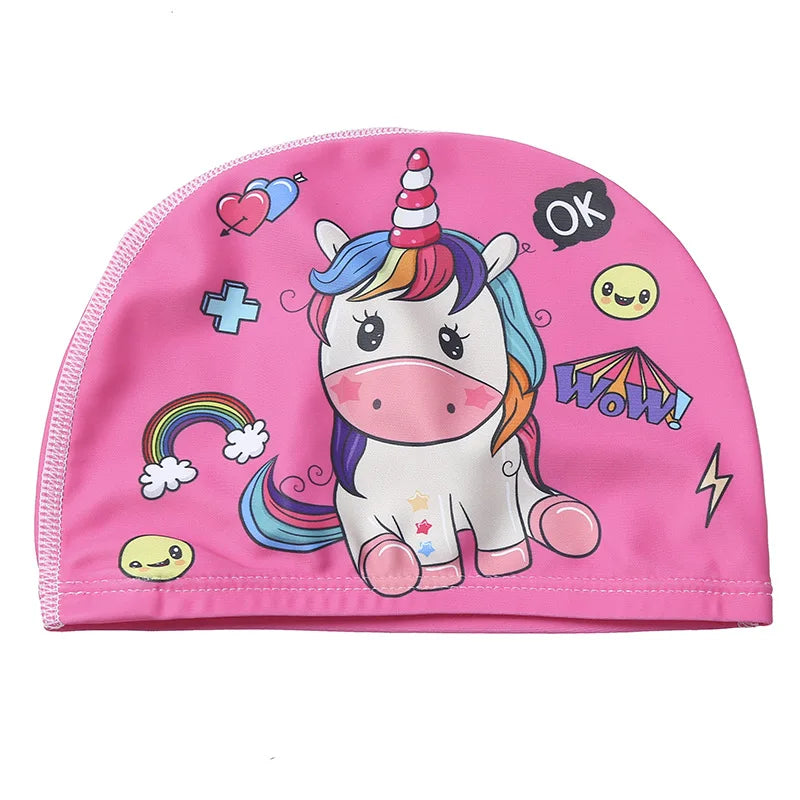 Kids Cartoon Swimming Cap Elastic Fabric Swim Hat