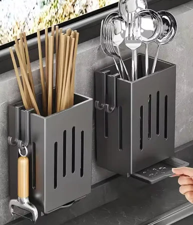 Kitchen Sink Utensil Caddy Wall Mounted Drain Rack with Hooks