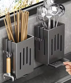 Kitchen Sink Utensil Caddy Wall Mounted Drain Rack with Hooks