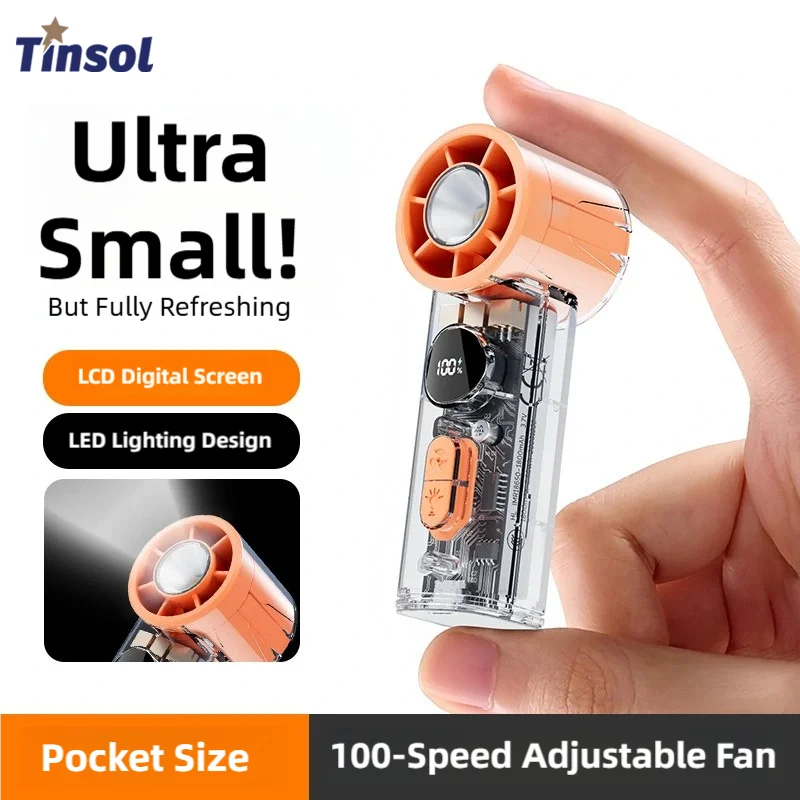 TINSOL Transparent Mini Fan UK 100-Speed USB Rechargeable Fan