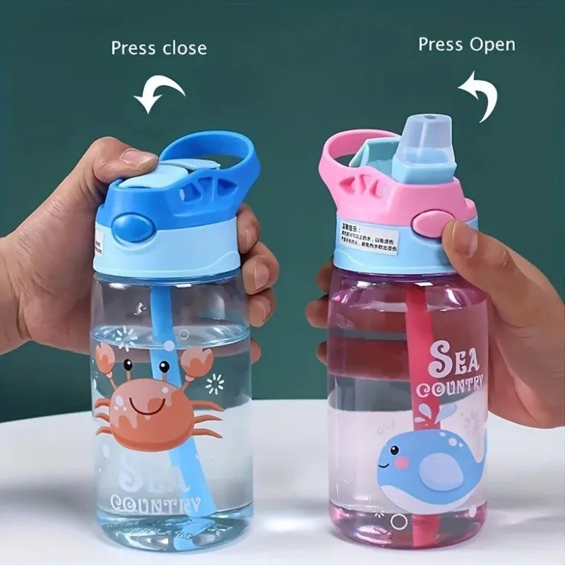 480ML Kids Cartoon Water Sippy Cup with Straw