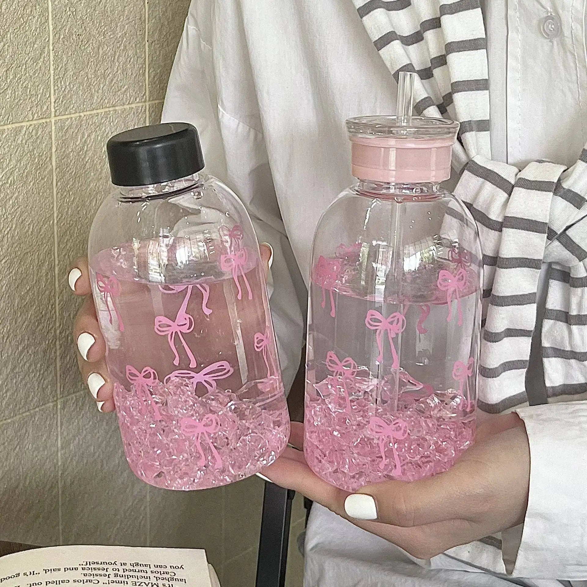 600ml Cute Bow Water Bottle Leak Proof Portable Drink Cup