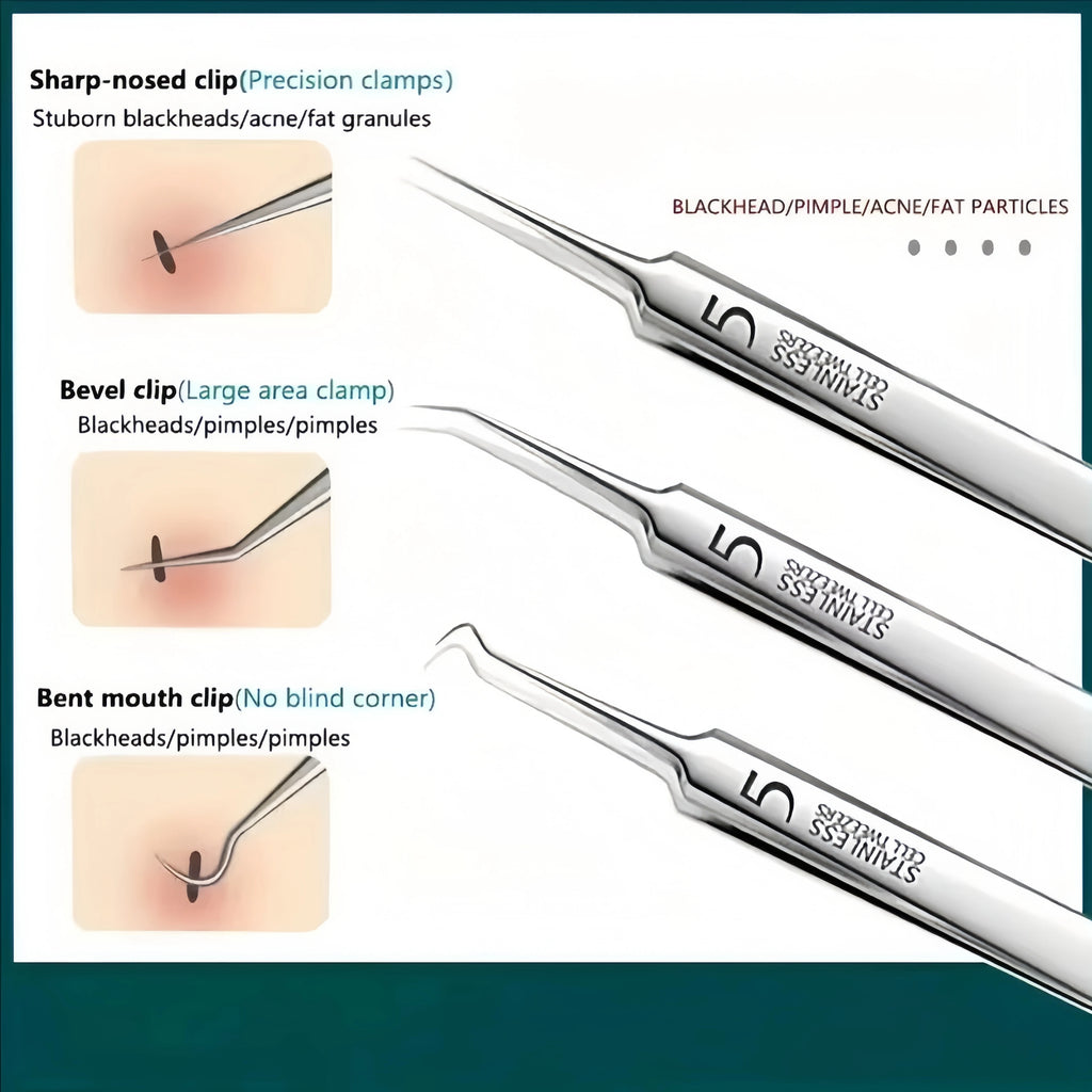 8Pcs Stainless Steel Acne Blackhead Clip Set Facial Pore Cleaner Tool