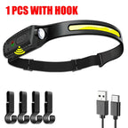 USB Rechargeable LED Sensor Headlamp XPE+COB Light