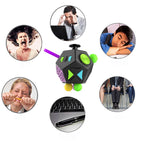 fidget cube diagram illustrating multi sided tactile functions including gears rollers and switches