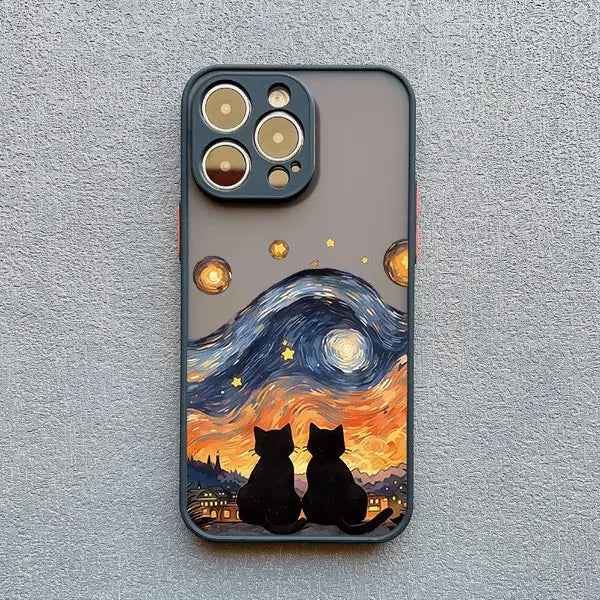 Black Cat Starry Night Case for iPhone 11 12 13 14 15 16 17 Pro Max