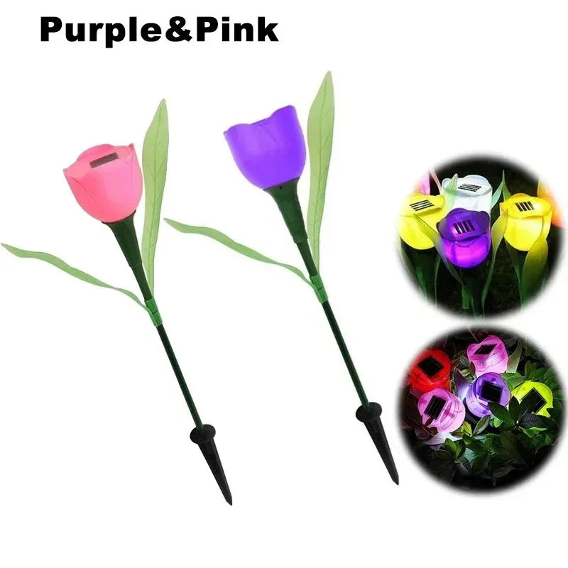 Solar Tulip Rose Flower Lights for Waterproof Garden Decor