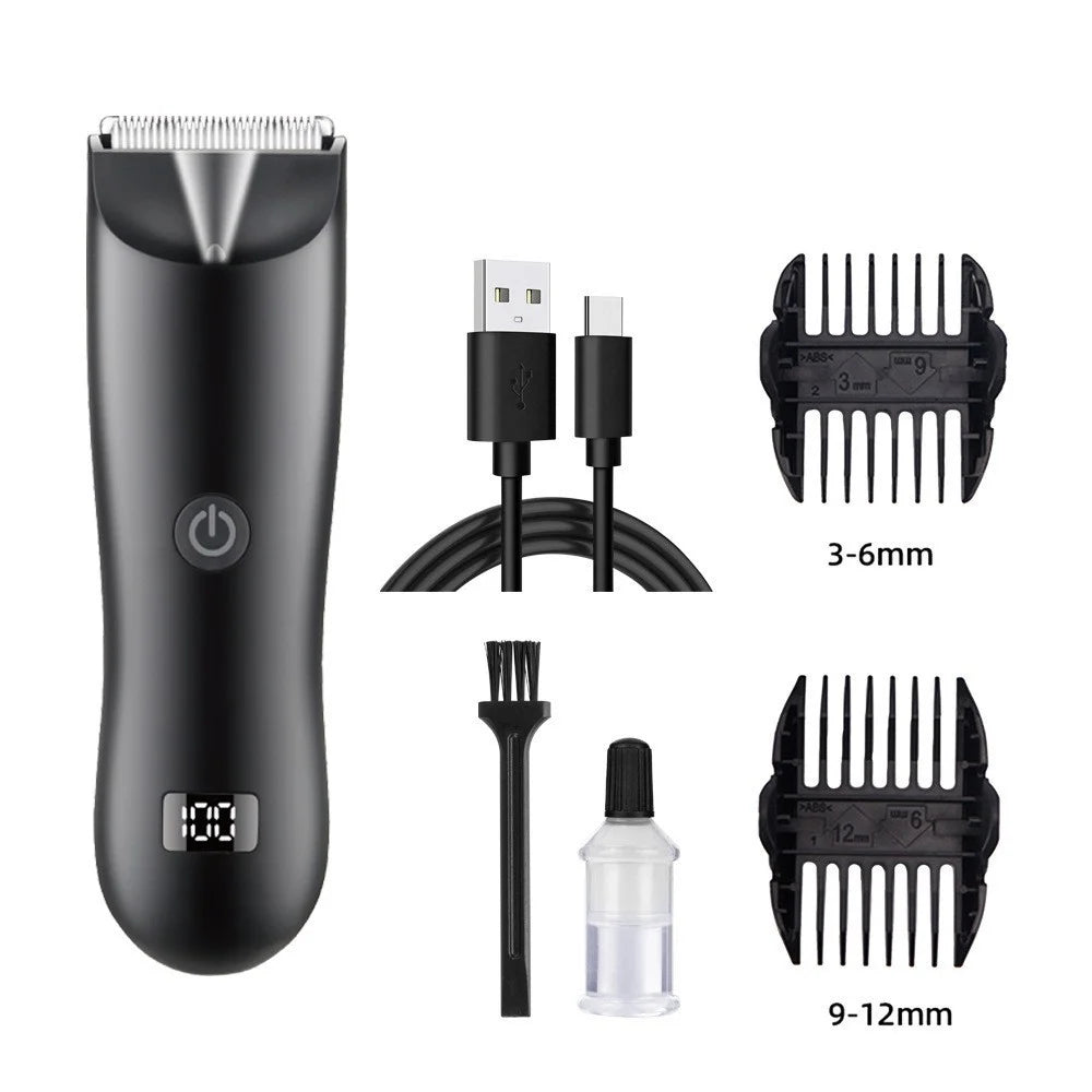 Men's Body Trimmer Electric Groin Groomer Ceramic Blade Wet/Dry
