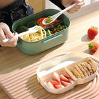 Portable Double Layer Lunch Box Microwave Safe Bento Food Container with Cutlery