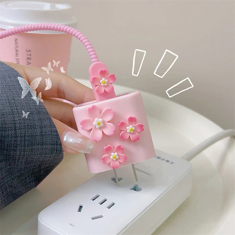 3D Pink Flower iPhone Charger Cover 18W/20W