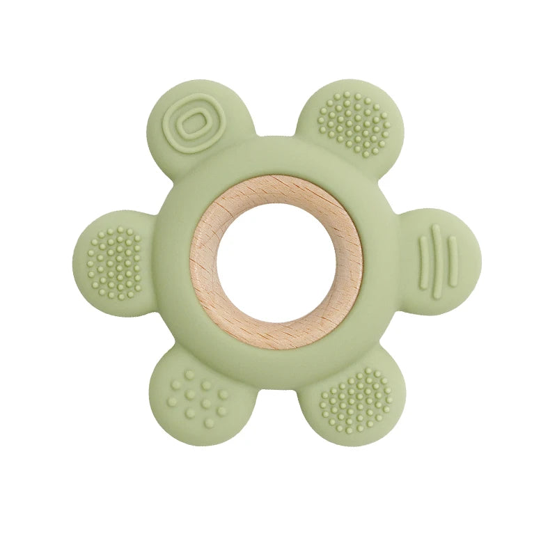 Baby Wooden Flower Teether Food Grade Silicone Toy