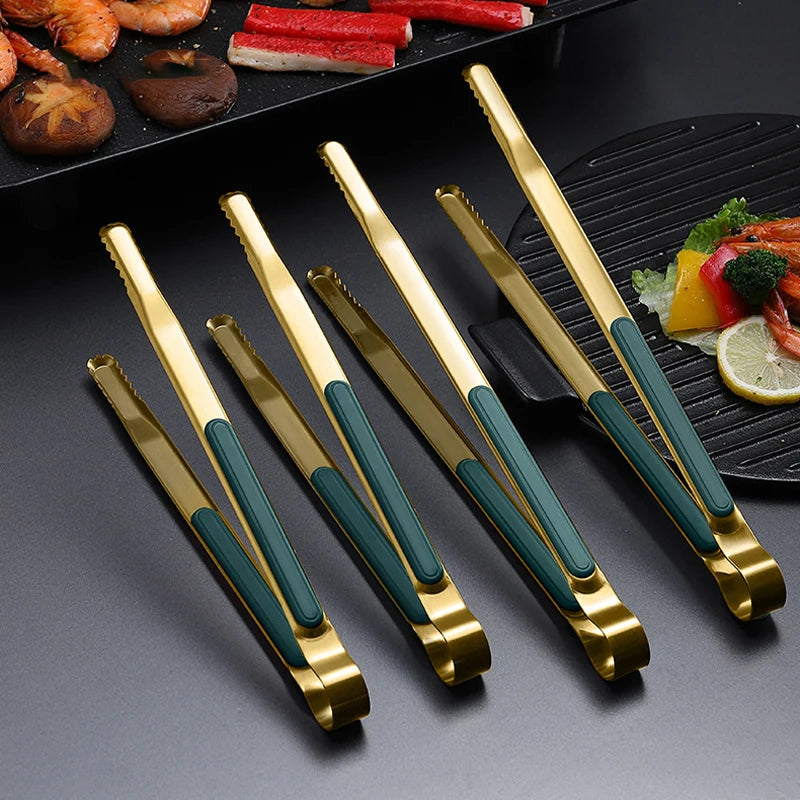 Gold Stainless Steel Food Tongs – Non-Slip BBQ, Salad & Bread Serving Tongs Main image