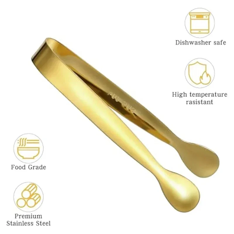 Small Gold Serving Tongs – Stainless Steel Mini Buffet & Appetizer Tongs