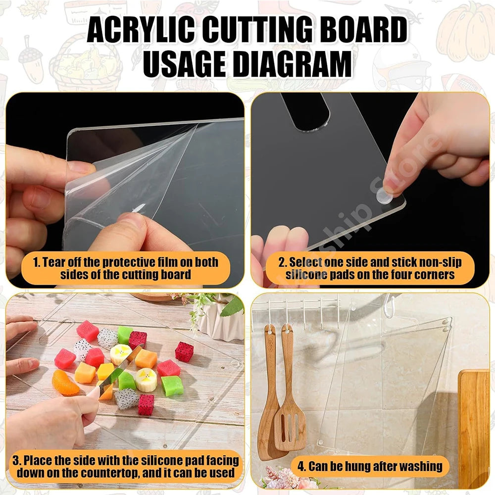 Clear Acrylic Cutting Board Anti-Slip Kitchen Board