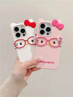 3D Glasses Cat Silicone Case for iPhone 11 12 13 14 15 16 17 Pro Max