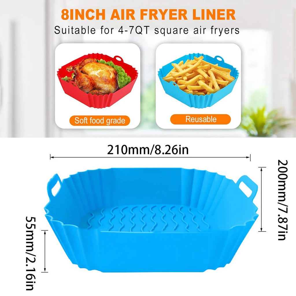 Air Fryer Silicone Liners Reusable Non-Stick Basket & Pizza Baking Tray