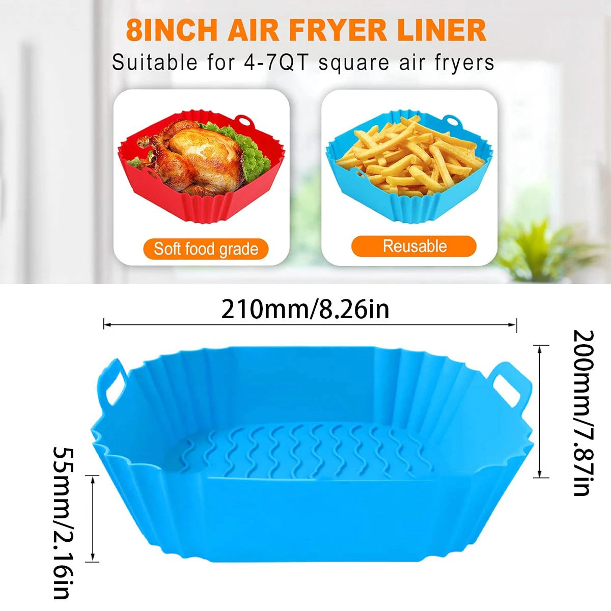 Air Fryer Silicone Liners Reusable Non-Stick Basket & Pizza Baking Tray