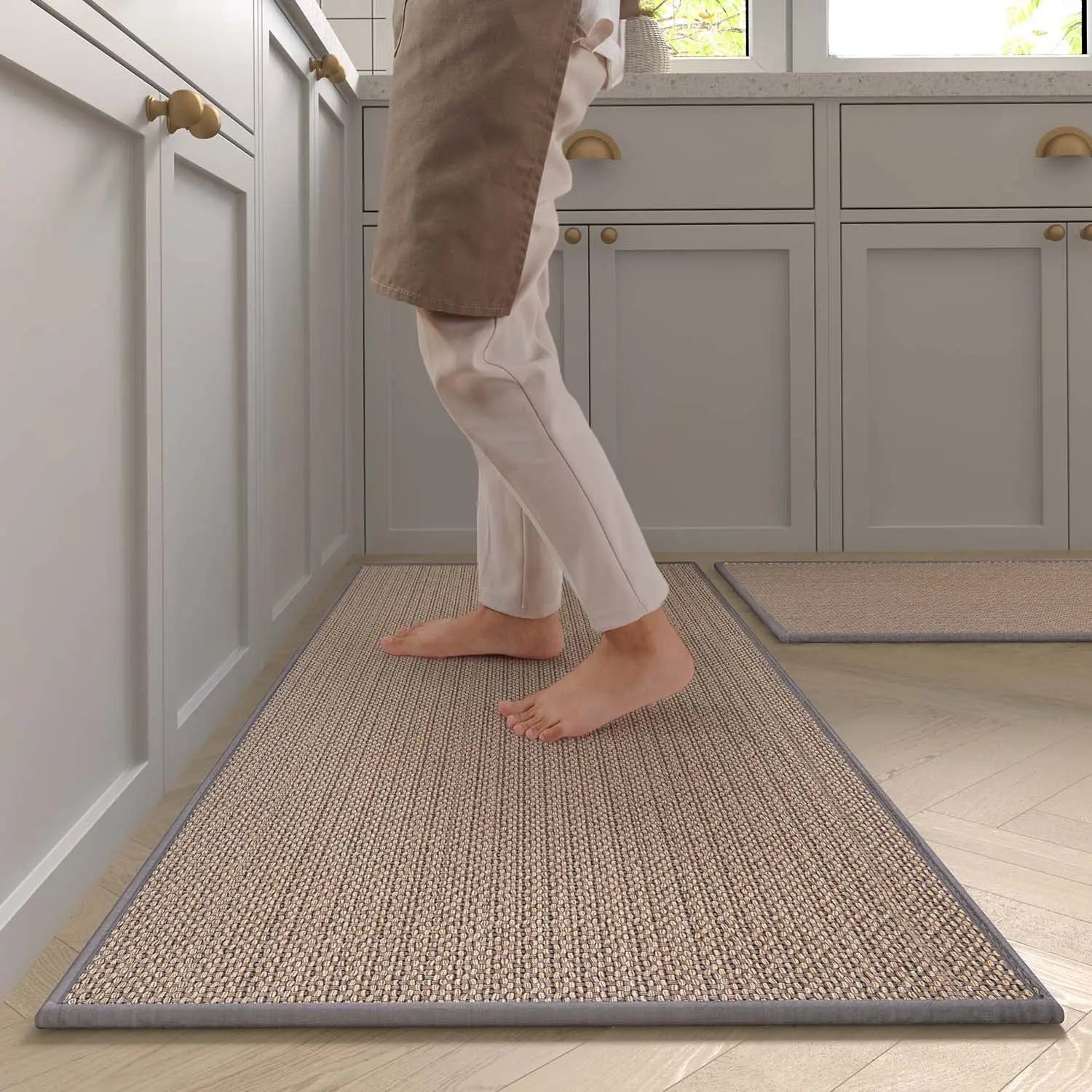 Washable Faux Sisal Kitchen Rug Non-Slip Rubber Back Runner Mat