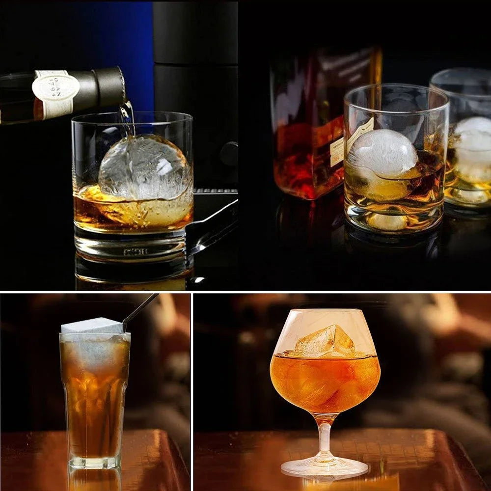 6 Grid Ice Cube Tray Large Round & Square Ice Mold for Whiskey & Cocktails