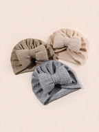 3PCS Baby Bowknot Knitted Hat Set Soft Infant Beanies