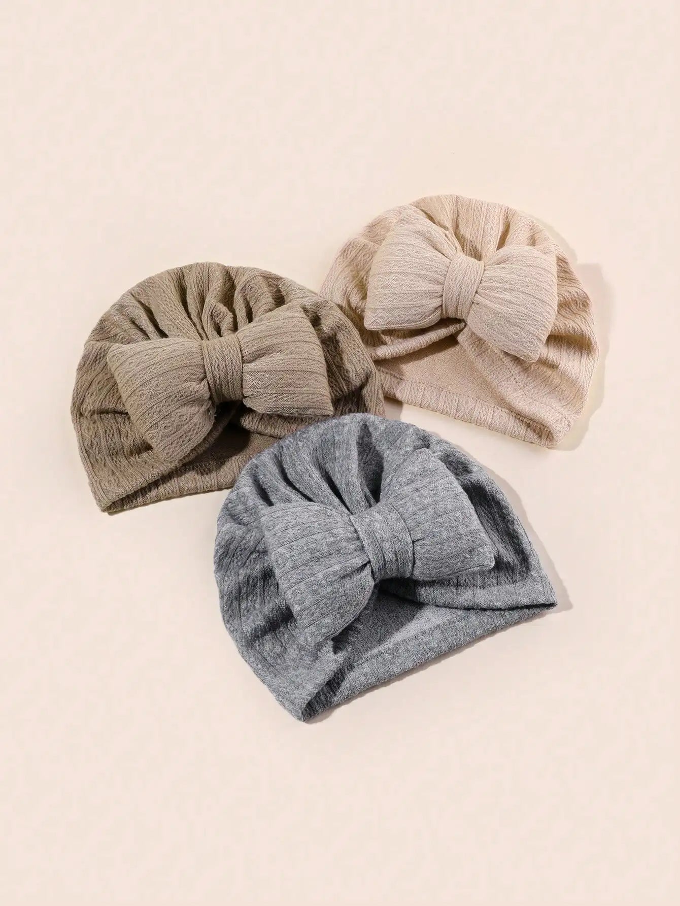 3PCS Baby Bowknot Knitted Hat Set Soft Infant Beanies