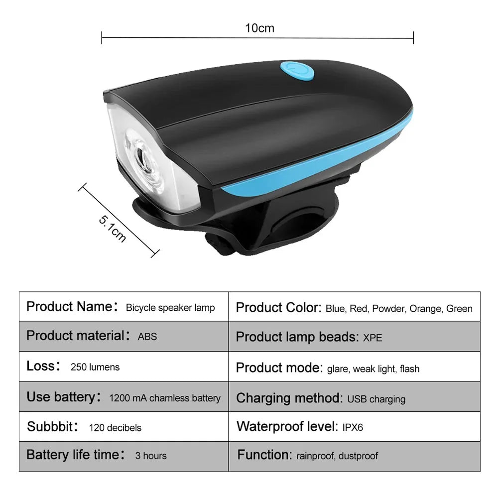 USB Rechargeable Bike Light with Horn Waterproof Headlight