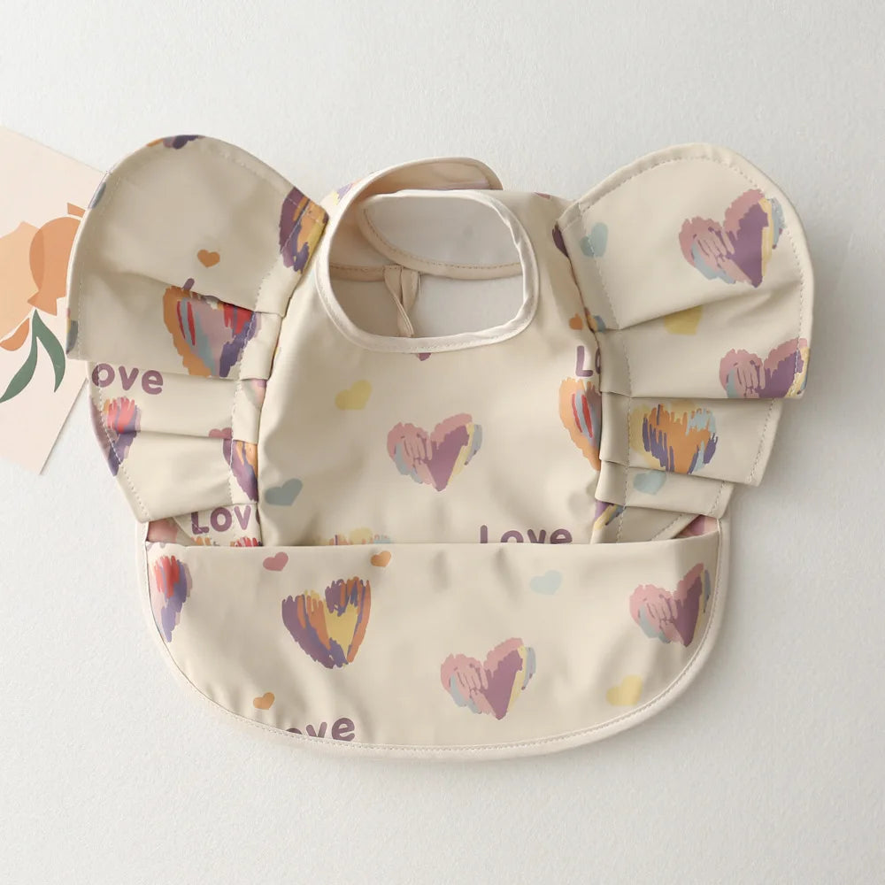 Waterproof Baby Bib with Pocket Soft PU Feeding Bib for Kids