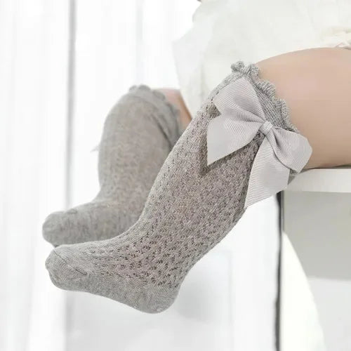 Baby Girl Lace Knee Socks Cotton Bow Socks 0-24 Months