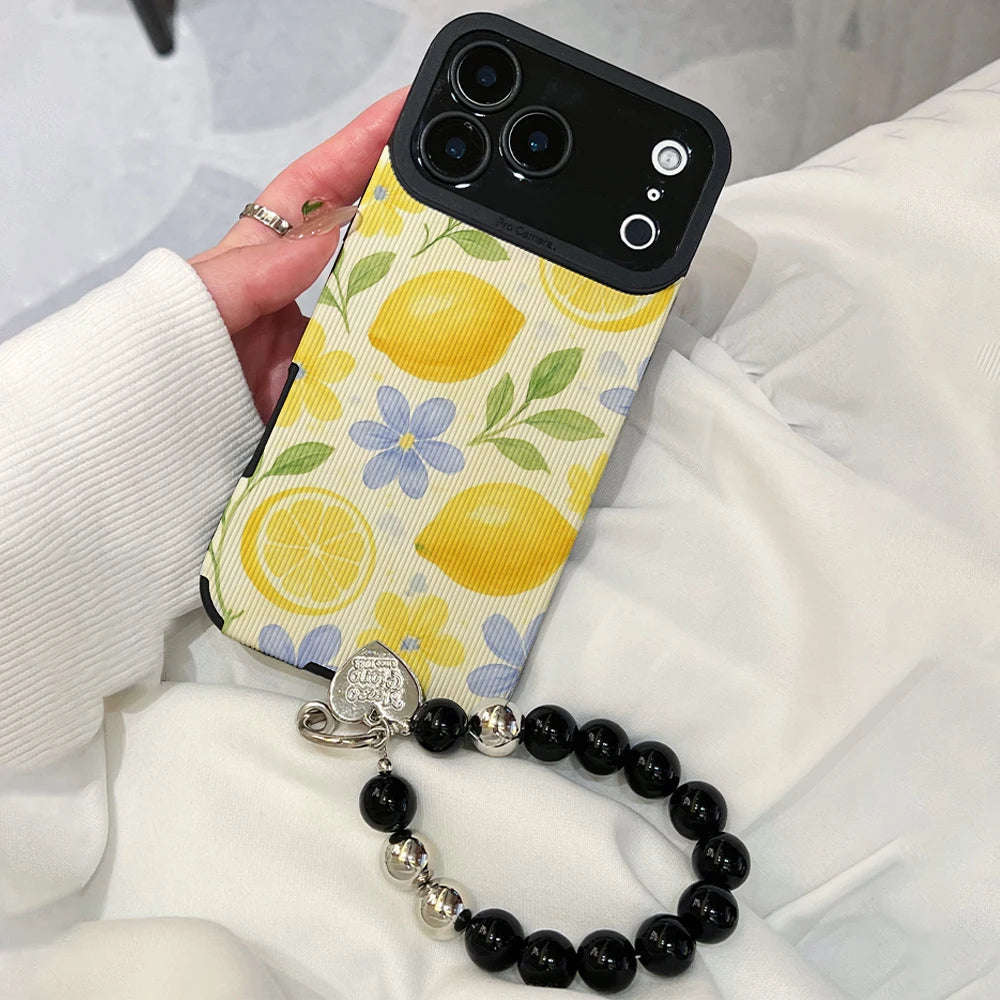 Yellow Lemon Floral Print Phone Case for IPhone 17 16 15 14 13 Pro Max