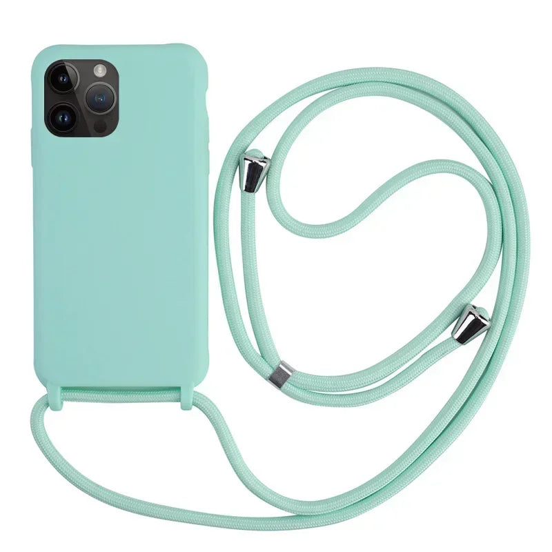 Crossbody Strap Silicone Case for iPhone 11 12 13 14 15 16 Pro Max