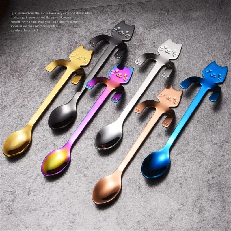Cute Cat Shape Stainless Steel Coffee Spoon Mini Dessert Teaspoon