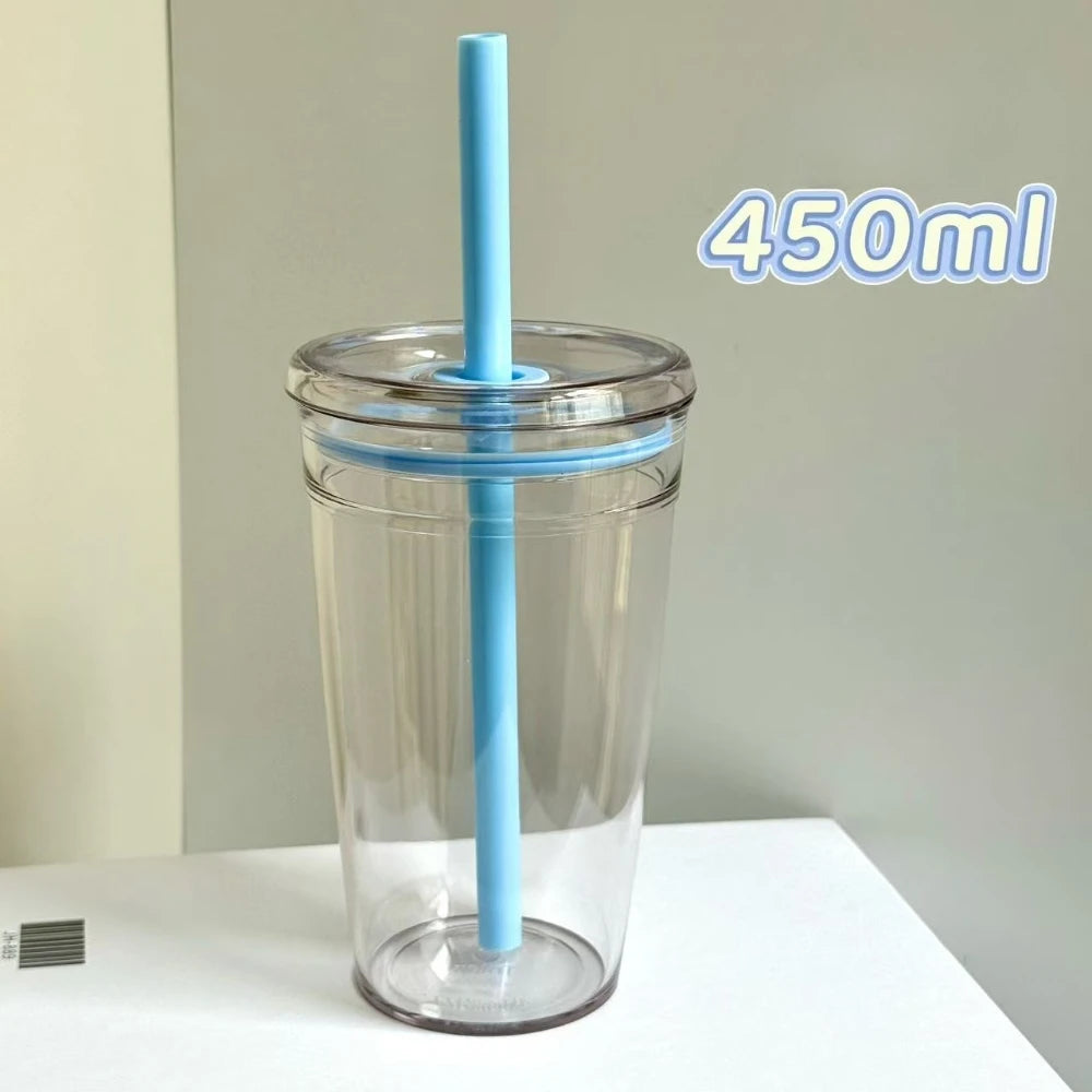 450ml Straw Cup Reusable Transparent Plastic Coffee Tumbler