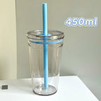 450ml Straw Cup Reusable Transparent Plastic Coffee Tumbler