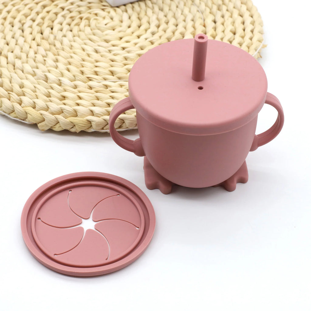 Silicone Straw Cup with Handle Multifunction Snack Cup