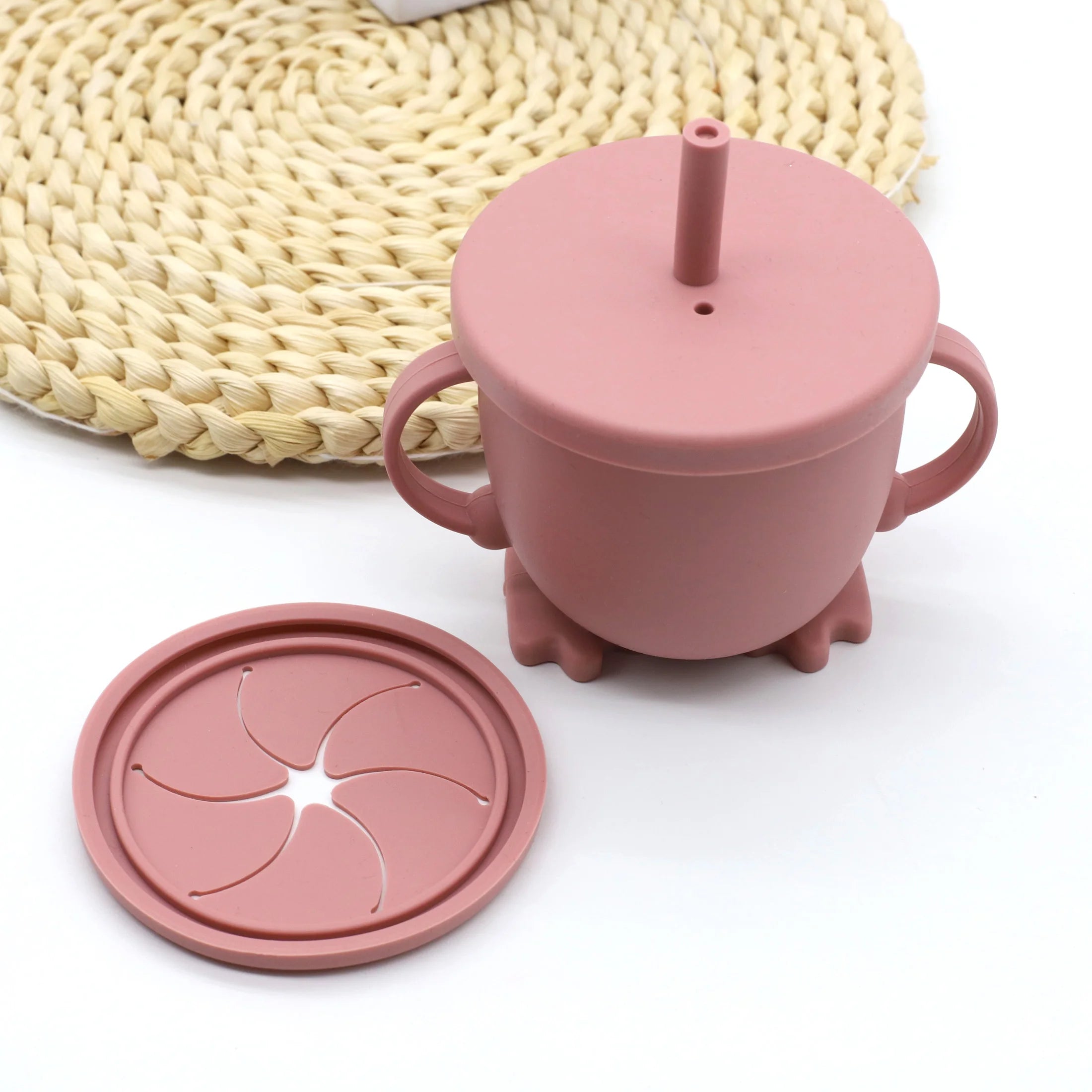 Silicone Straw Cup with Handle Multifunction Snack Cup