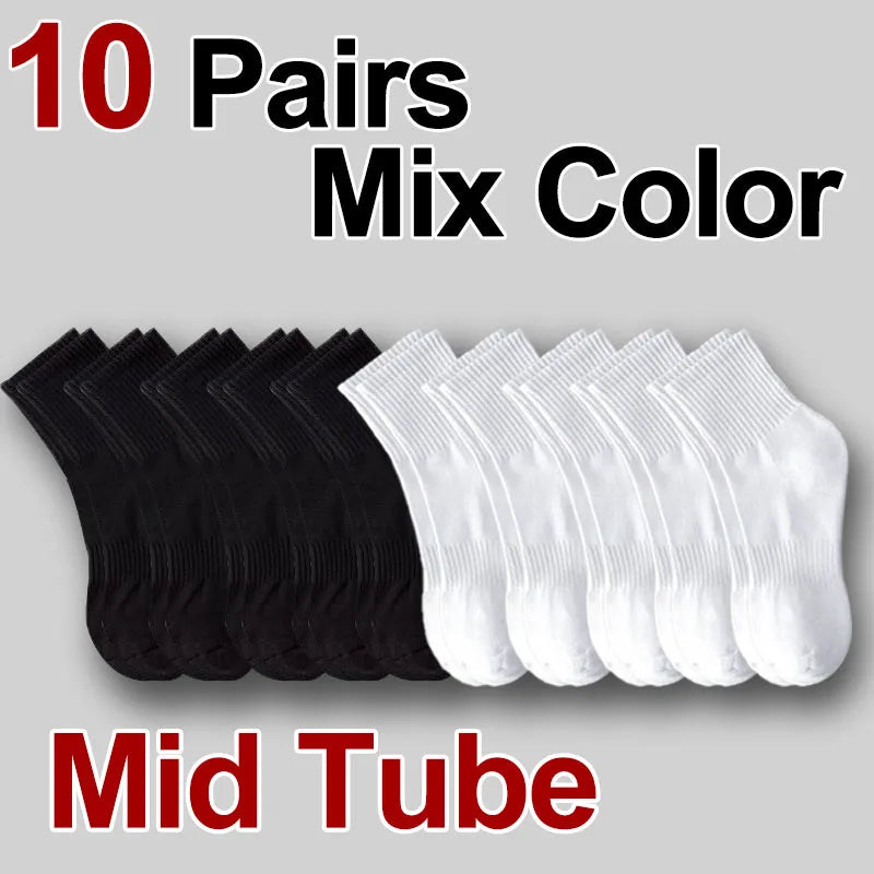 5/10/20 Pairs Solid Crew Socks Breathable Sweat-Absorbing All Season