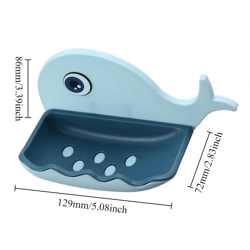 Cartoon Whale Soap Box – Wall Mounted Drain Soap Holder for Bathroom & Kitchen