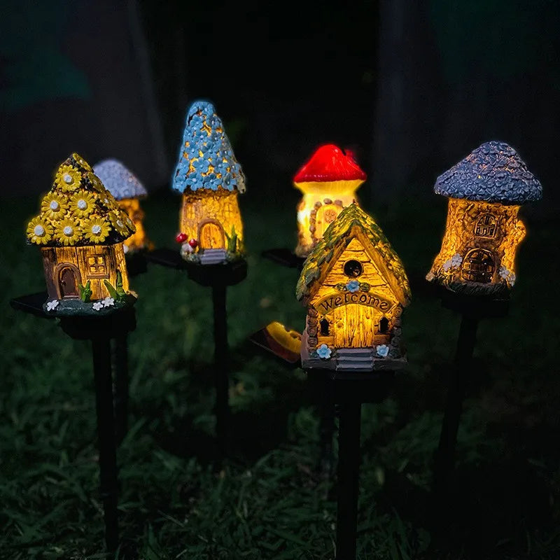Solar Resin House LED Lamp for Garden & Lawn Landscape Decor