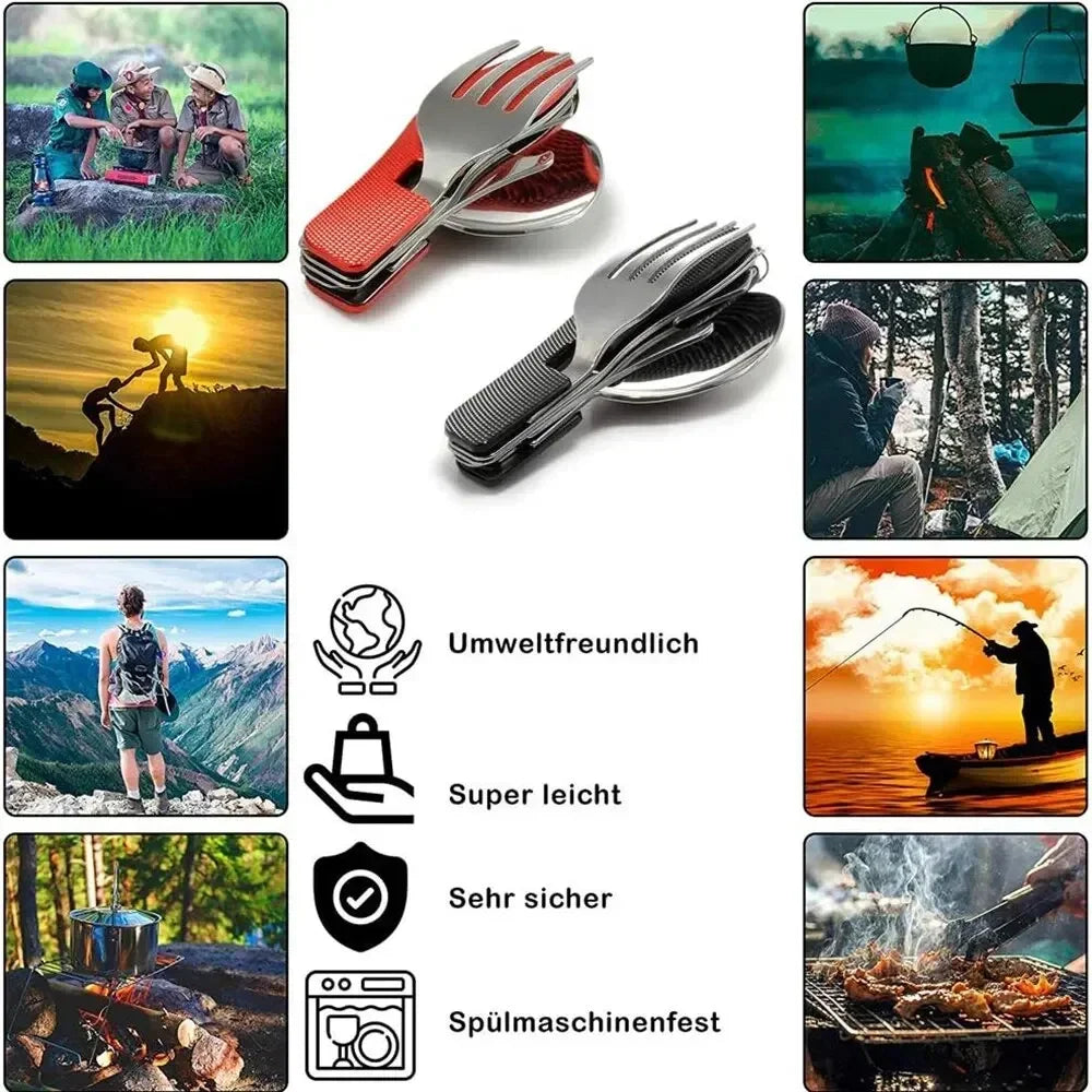 4-in-1 Foldable Camping Cutlery Set Portable Stainless Steel Utensil