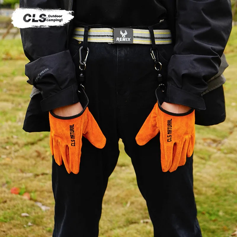 Cowhide Leather BBQ Gloves – Heat Resistant Grilling & Camping Mitts