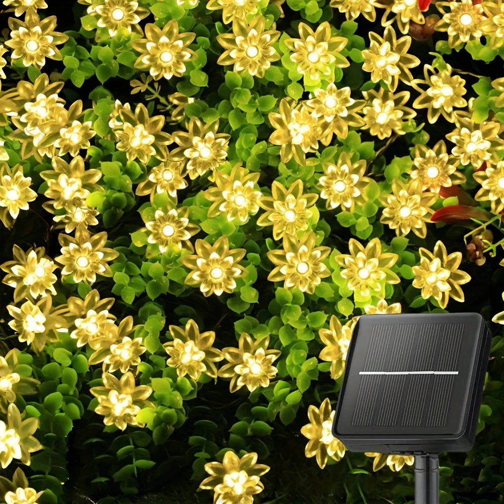 Solar Lotus Flower Fairy Lights Outdoor Garden Decor